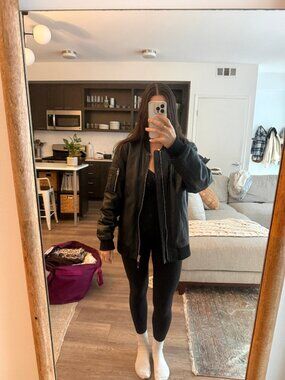 Schott NYC Black Lambskin Leather Bomber Jacket Oversized Quilted Lining Size L
